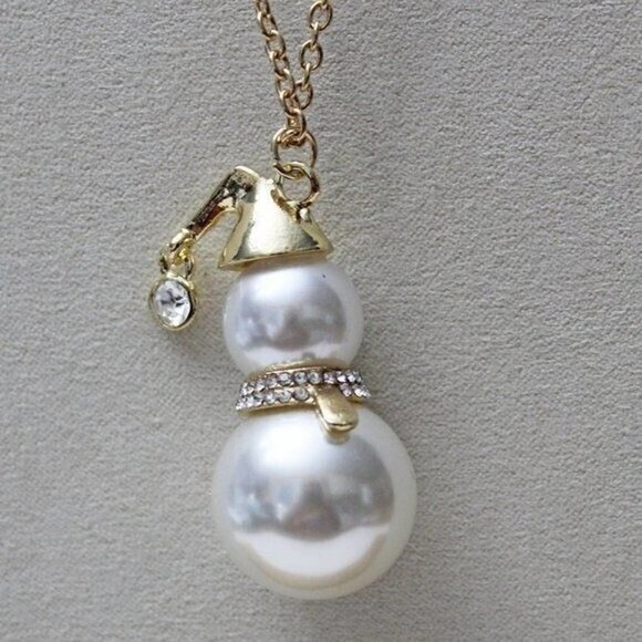Unbranded Jewelry - New Gold Tone, Faux Pearl and Rhinestone Snowman Necklace N2